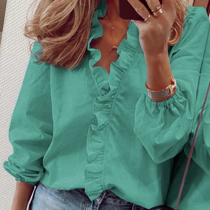 Elegante Rüschenbluse Mit V Ausschnitt Für Damen | Chic