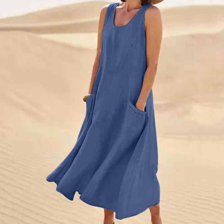 Sommerkleid mit Rundhalsausschnitt für Damen | Midi