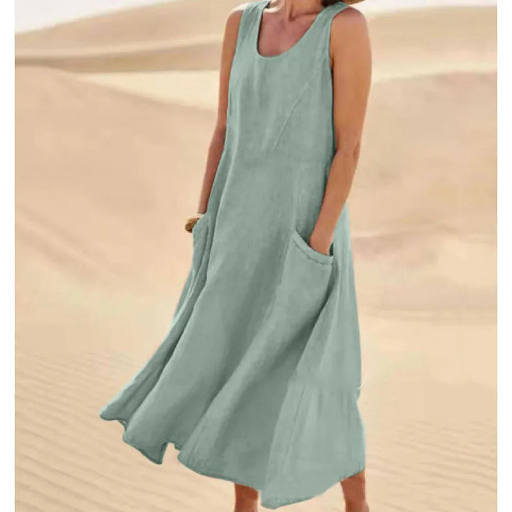 Sommerkleid mit Rundhalsausschnitt für Damen | Midi