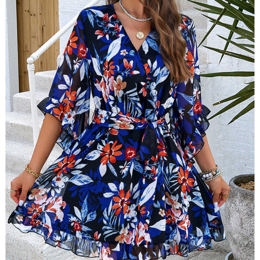 Damen Blumen Print Luftiges Kleid | Midi