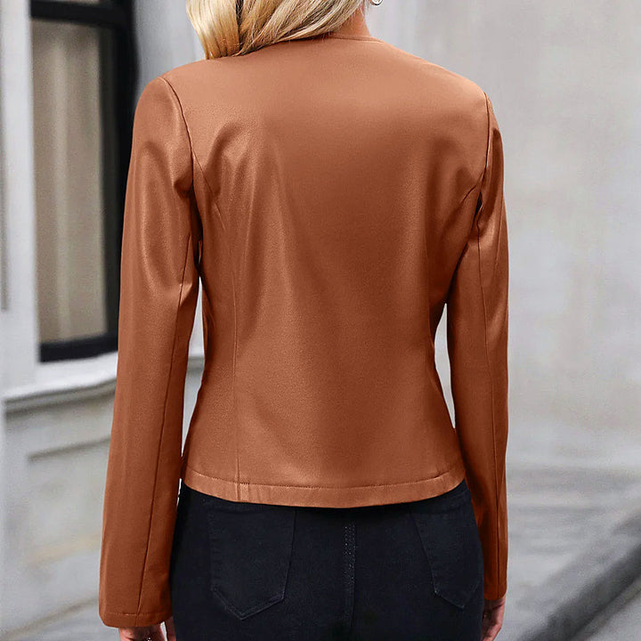 Modische Bikerjacke für Damen | Rundhals