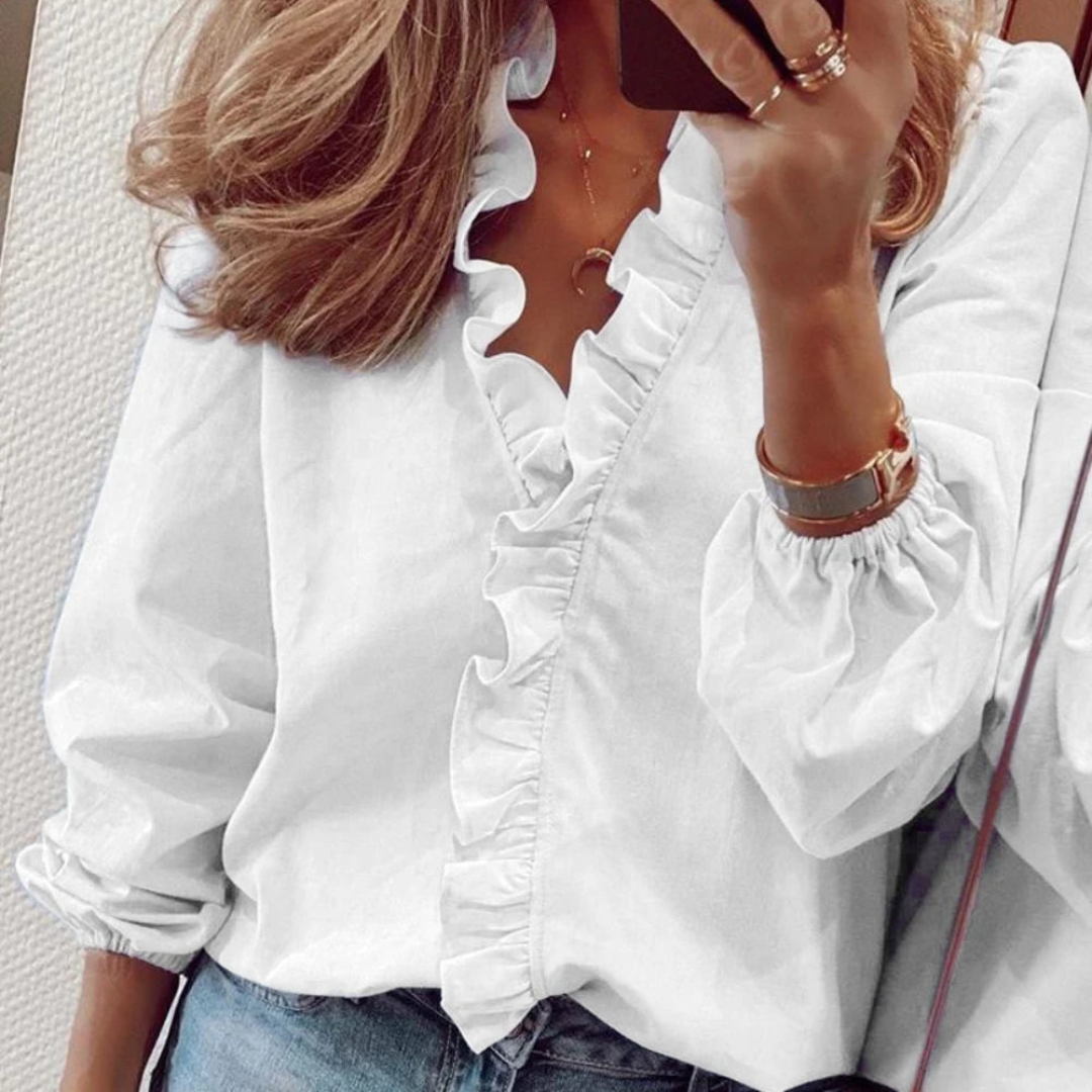 Elegante Rüschenbluse Mit V Ausschnitt Für Damen | Chic