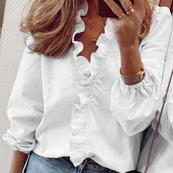 Elegante Rüschenbluse Mit V Ausschnitt Für Damen | Chic
