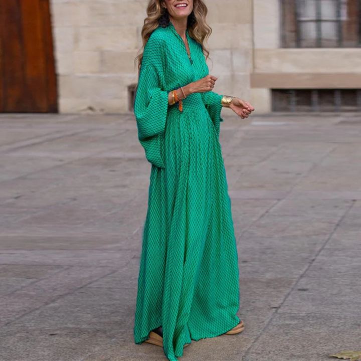 Gemustertes V Ausschnitt Kleid Für Damen | Maxi