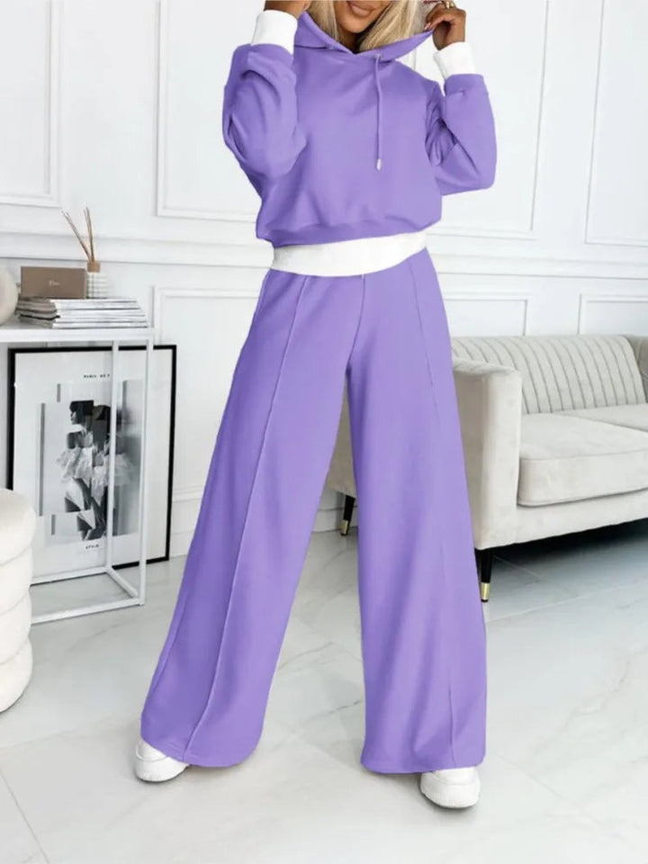 Set Aus Kapuzenoberteil Und Hose Mit Weitem Bein Für Damen | Klassisch