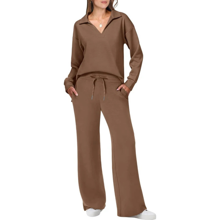 Zweiteiliges Damen Set Mit V-ausschnitt Und Lockerer Hose | Schick