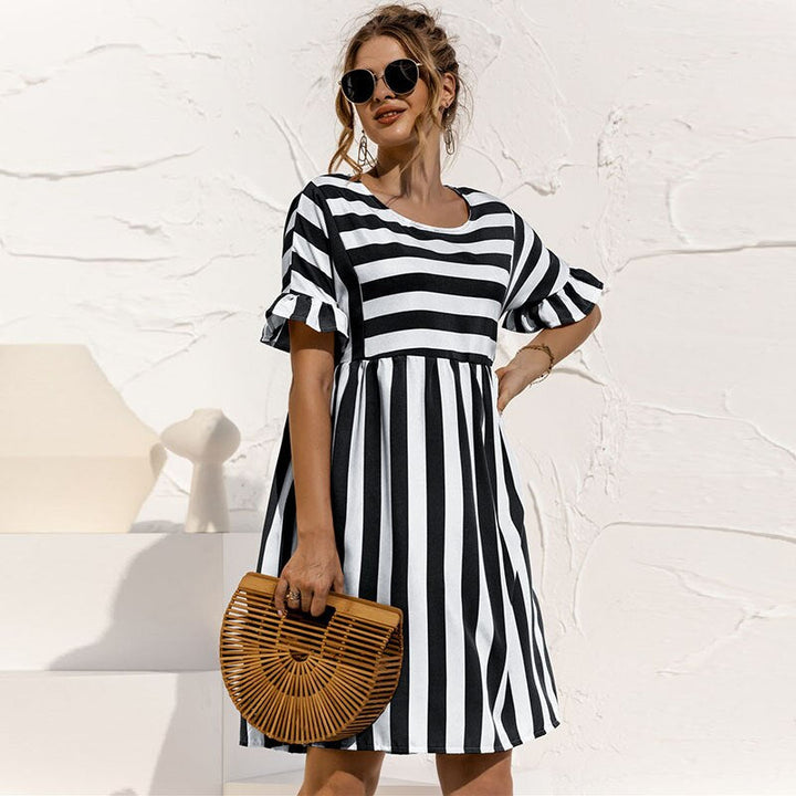 Sommerkleid Mit Rundhalsausschnitt Und Streifen Für Damen | Mini
