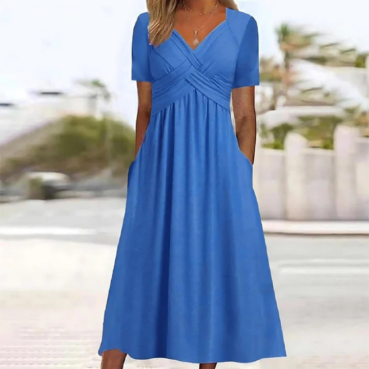 Weiches A-linien Kleid Mit V Ausschnitt Für Damen | Midi