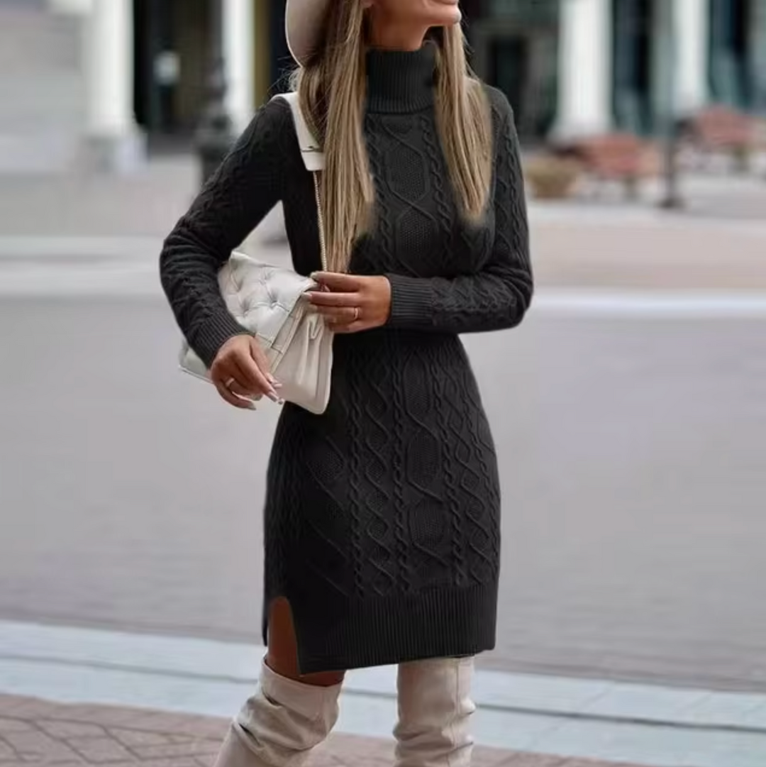 Damen Langarm Strickkleid | Midi