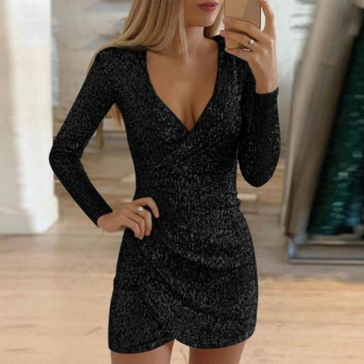 Langärmliges Wickelkleid Mit V Ausschnitt Für Damen | Mini