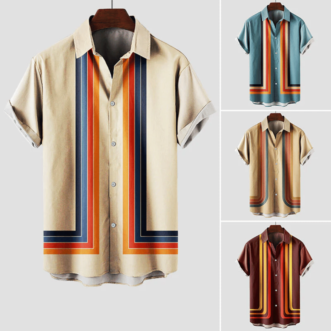Herren Retro Gestreiftes Kurzarm Hemd | Lässig