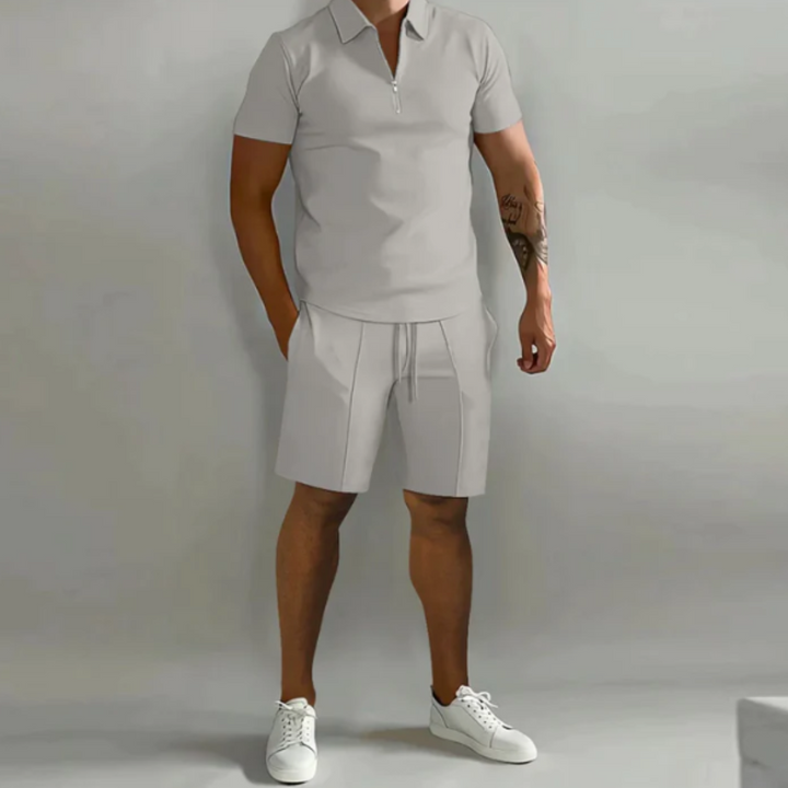Herren Sommer Co Ord Kordelzug Shorts Und Halb Zip Oberteil Set | Zwei Teile