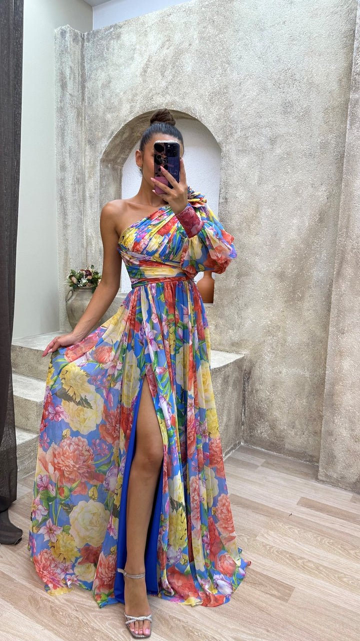Einschultriges, Mehrfarbiges Hochzeitsgastkleid Für Damen | Maxi