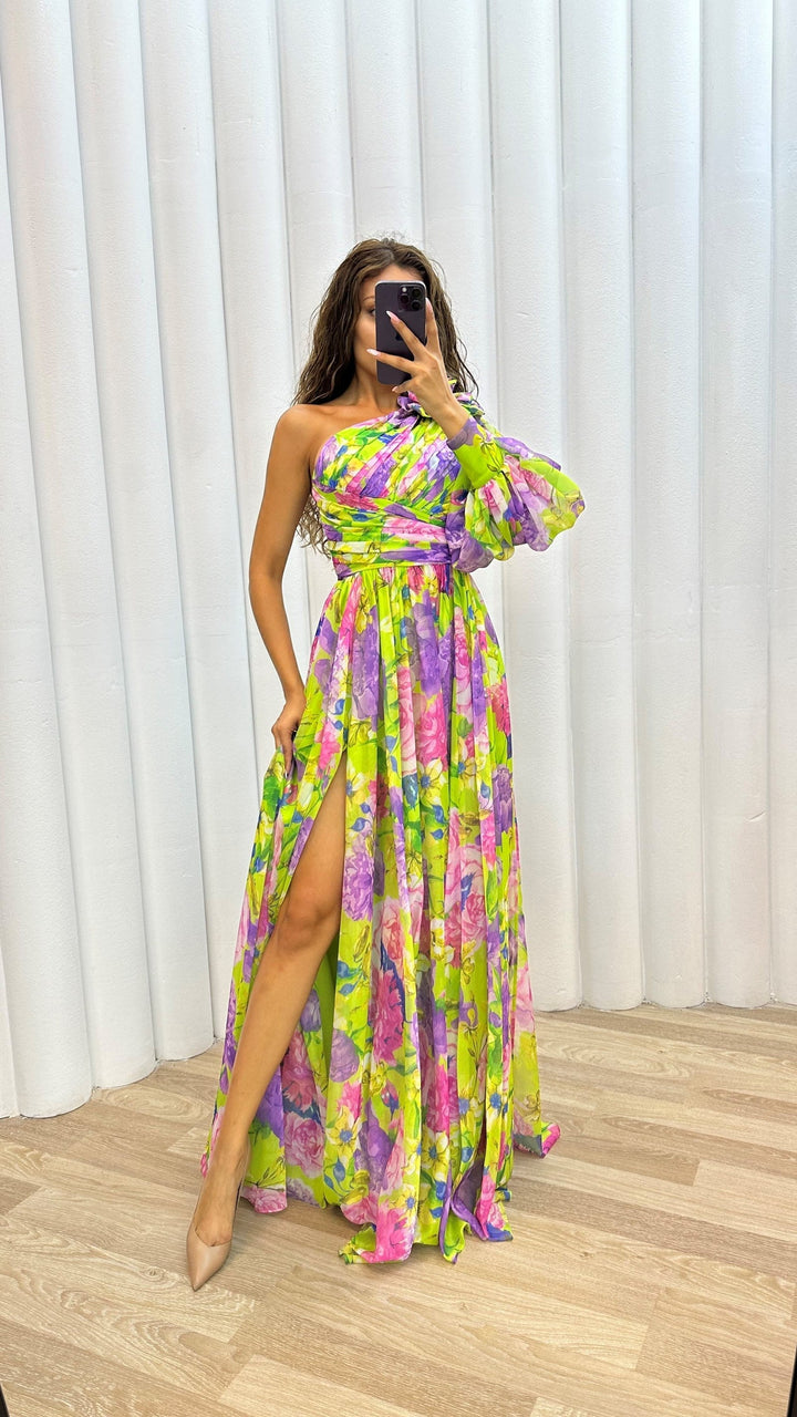 Einschultriges, Mehrfarbiges Hochzeitsgastkleid Für Damen | Maxi