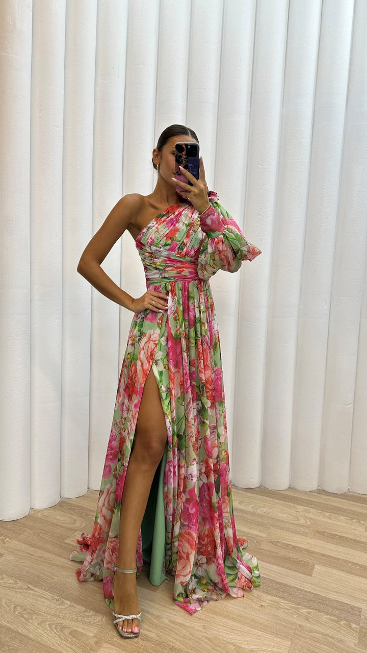 Einschultriges, Mehrfarbiges Hochzeitsgastkleid Für Damen | Maxi