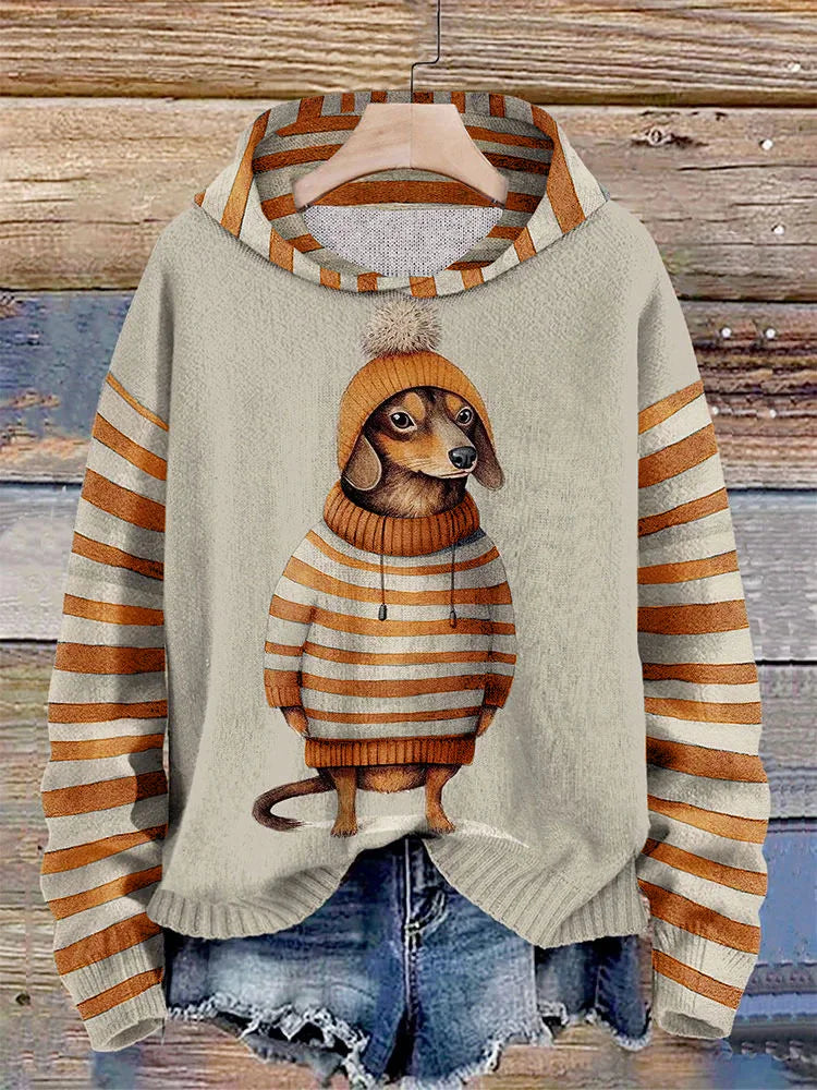 Willai |  Damen Lässiges Hund Drucken Kapuzenpulli | Warme