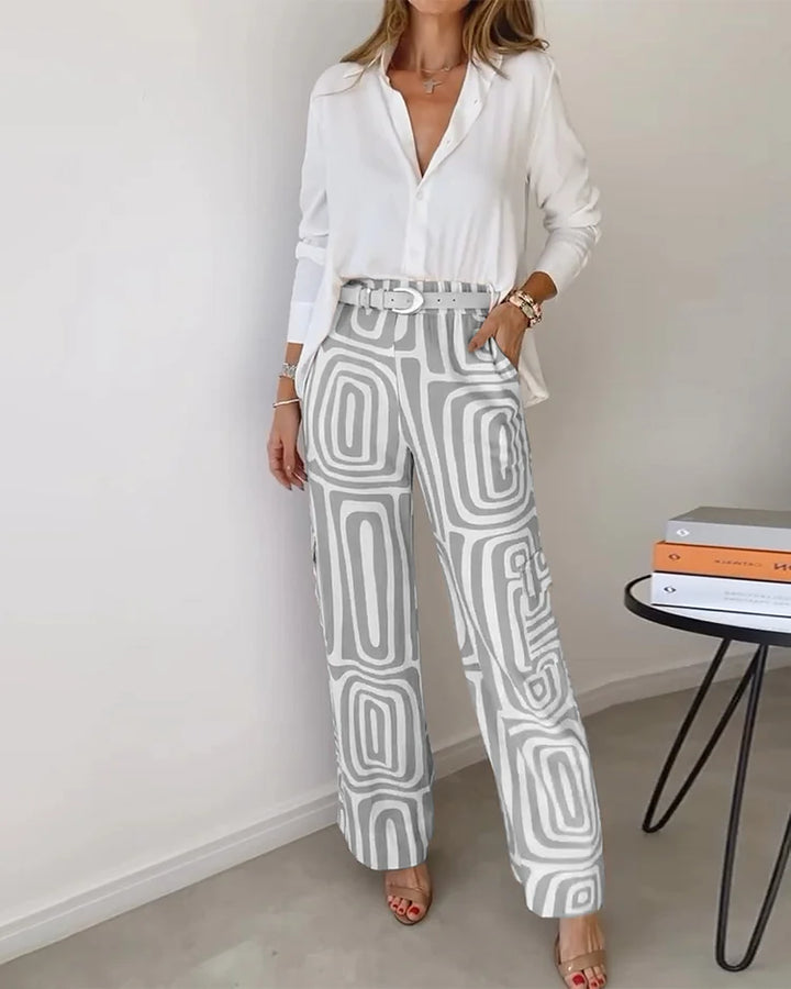 Zweiteiliges Damen Set Aus Langarmshirt Und Weiter Hose | Formal