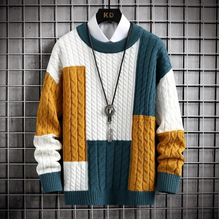 Herren Rundhals Warmer Gestrickter Pullover | Langarm
