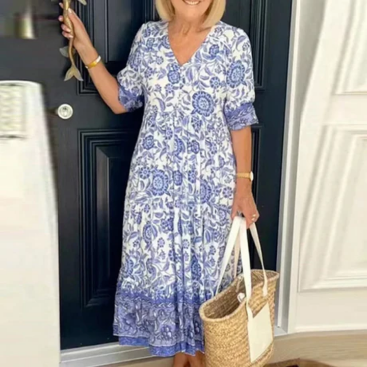 Bedrucktes Sommerkleid Mit V ausschnitt Für Damen | Midi