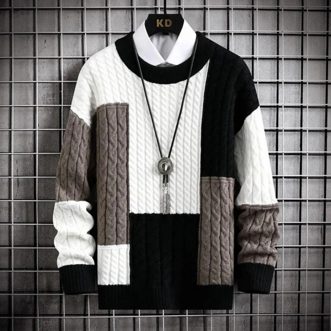 Herren Rundhals Warmer Gestrickter Pullover | Langarm