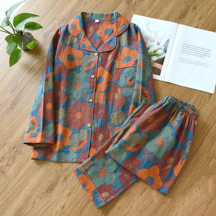 Zweiteiliges Pyjama Set Mit Blumenmuster Für Damen | Bequem