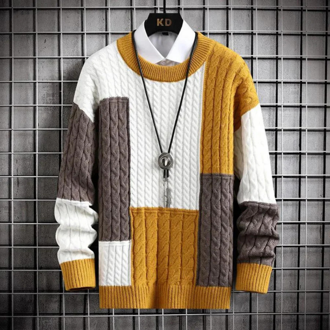 Herren Rundhals Warmer Gestrickter Pullover | Langarm