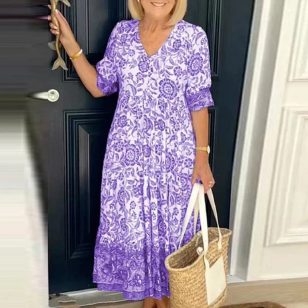 Bedrucktes Sommerkleid Mit V ausschnitt Für Damen | Midi
