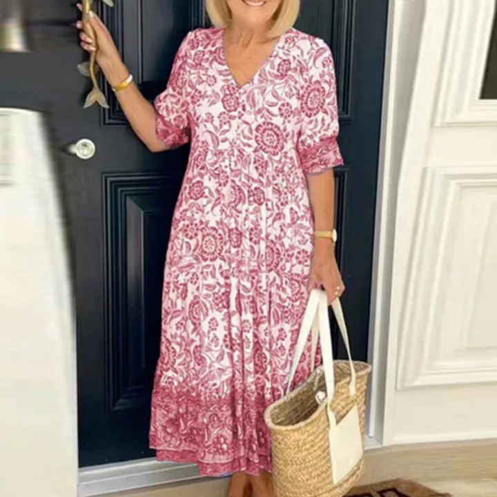 Bedrucktes Sommerkleid Mit V ausschnitt Für Damen | Midi