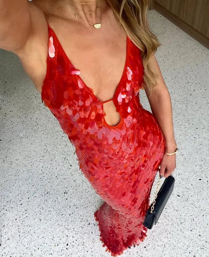 Damen Maxikleid Mit Pailletten Und V Ausschnitt Für Hochzeitsgäste