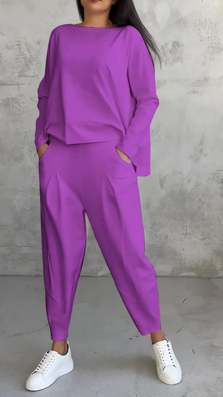 Alessandra | Damen Lässiges Langarm Oberteil Und Harem Hose Satz | Zweiteilig