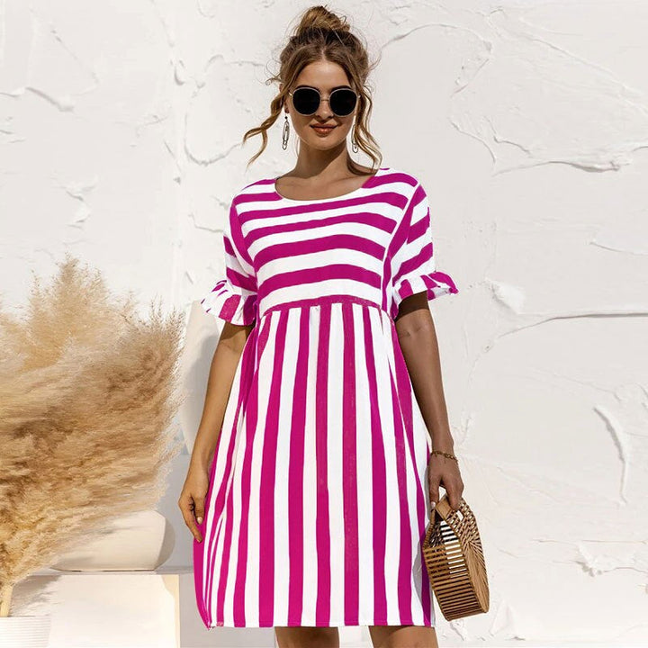 Sommerkleid Mit Rundhalsausschnitt Und Streifen Für Damen | Mini