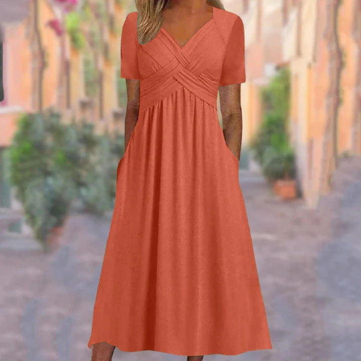 Weiches A-linien Kleid Mit V Ausschnitt Für Damen | Midi