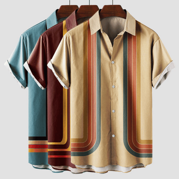 Herren Retro Gestreiftes Kurzarm Hemd | Lässig