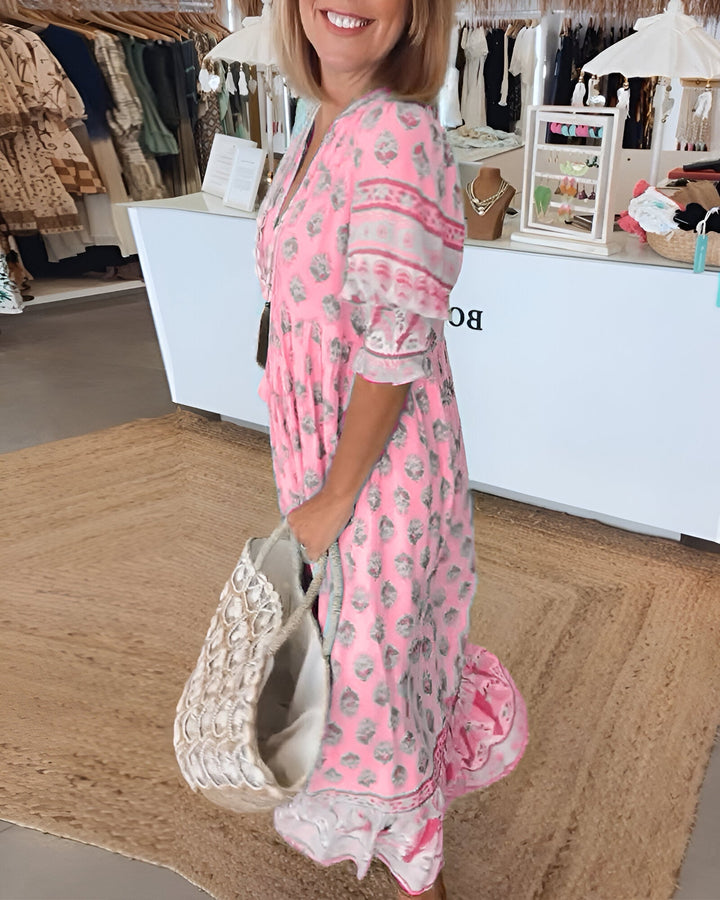 Damen V Ausschnitt Kleid Im Boho-stil Mit Blumenmuster | Maxi