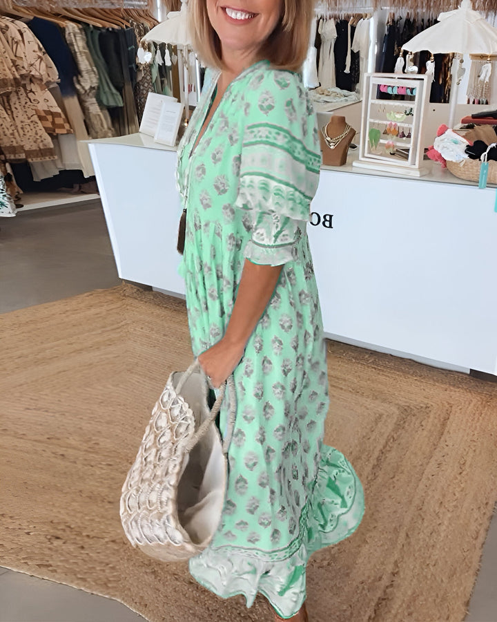 Damen V Ausschnitt Kleid Im Boho-stil Mit Blumenmuster | Maxi