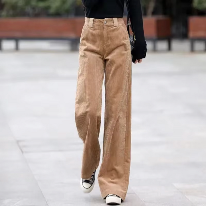Damen Hoch Tailliert Cordhose | Khaki