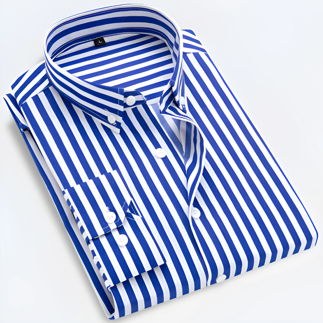 Herren Klassisches Langarm Gestreiftes Kragen Hemd | Button Down