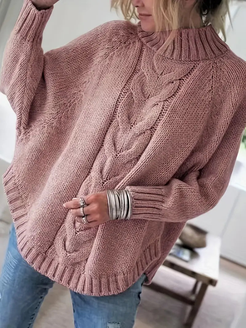 Bettina | Damen Gemütlicher Oversize Fledermausärmel Pullover | Mock Kragen