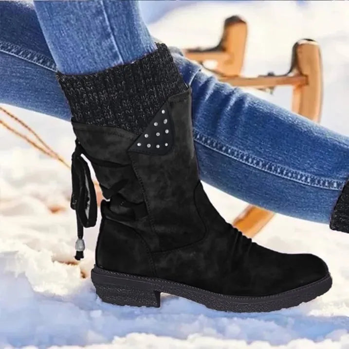 Damen Winter Boots Schwarz | Schnürung
