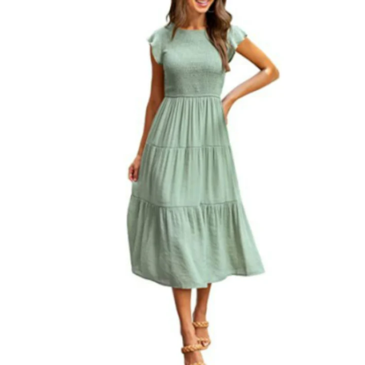Sommerkleid Mit Kurzen Rüschenärmeln Für Damen | Midi