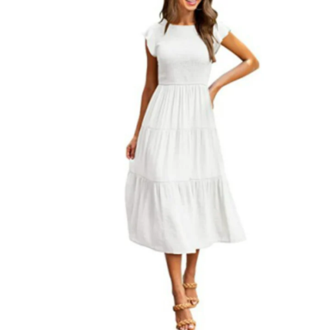 Sommerkleid Mit Kurzen Rüschenärmeln Für Damen | Midi