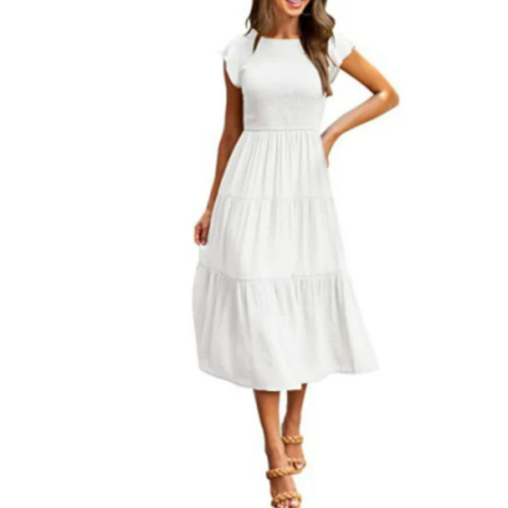Sommerkleid Mit Kurzen Rüschenärmeln Für Damen | Midi