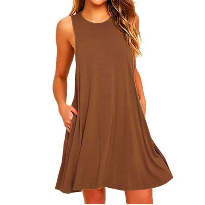 Lässiges Sommerkleid Mit Rundhalsausschnitt Für Damen | Mini