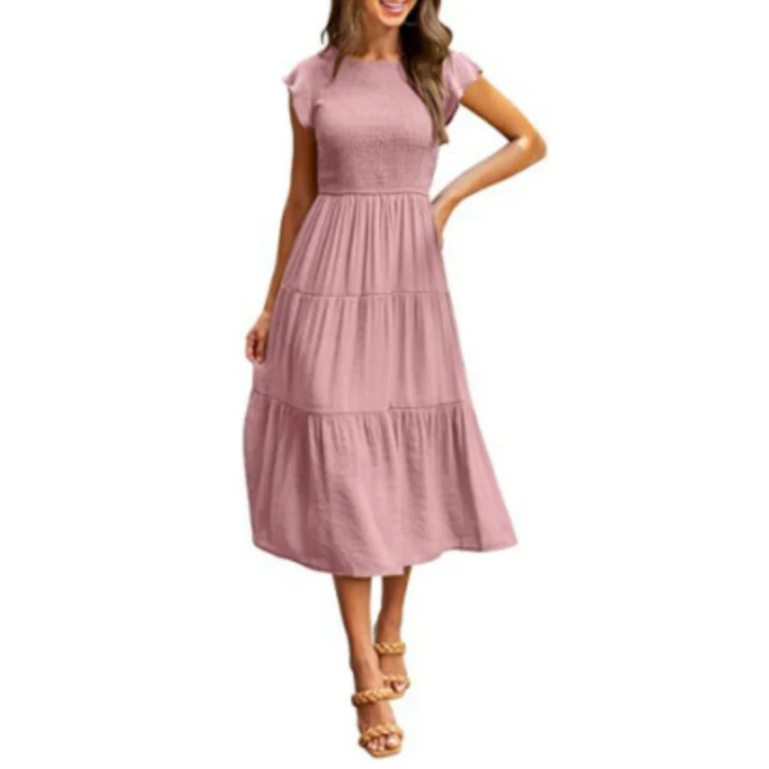 Sommerkleid Mit Kurzen Rüschenärmeln Für Damen | Midi