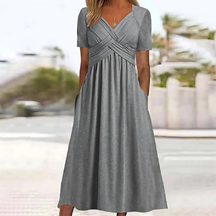 Weiches A-linien Kleid Mit V Ausschnitt Für Damen | Midi