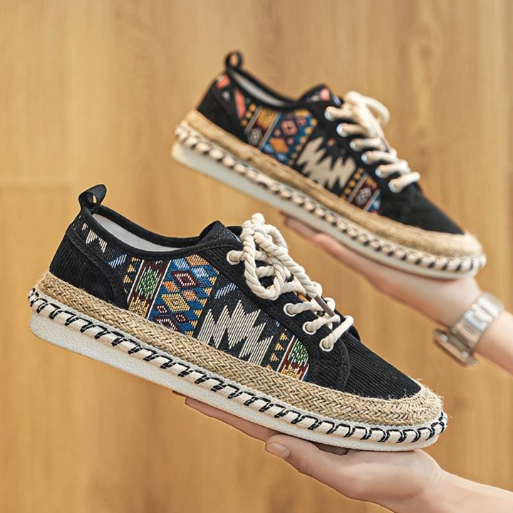 Herren Retro Bedruckte Flache Bequeme Schuhe | Schnürung