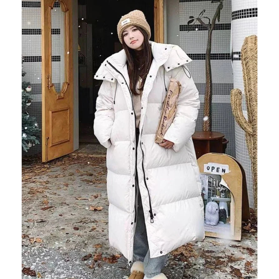 Damen Gemütlicher Winter Langer Puffer Kapuzen Jacke | Warme