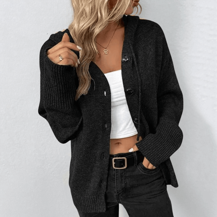 Julie | Damen Gestrickt Warme Strickjacke | Knopf Daunen