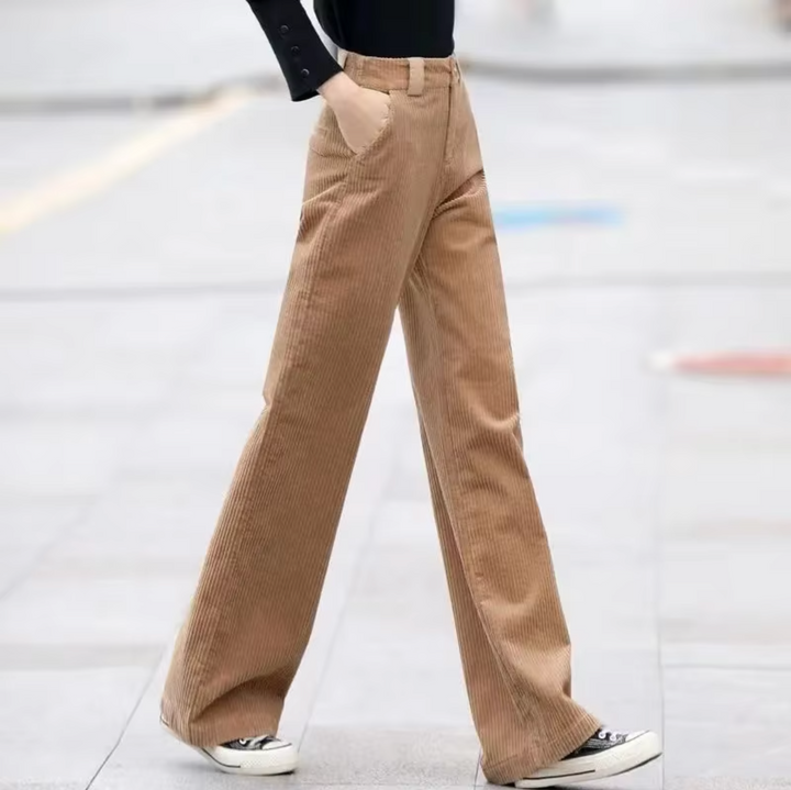 Damen Hoch Tailliert Cordhose | Khaki