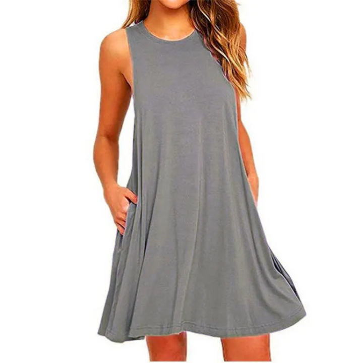 Lässiges Sommerkleid Mit Rundhalsausschnitt Für Damen | Mini